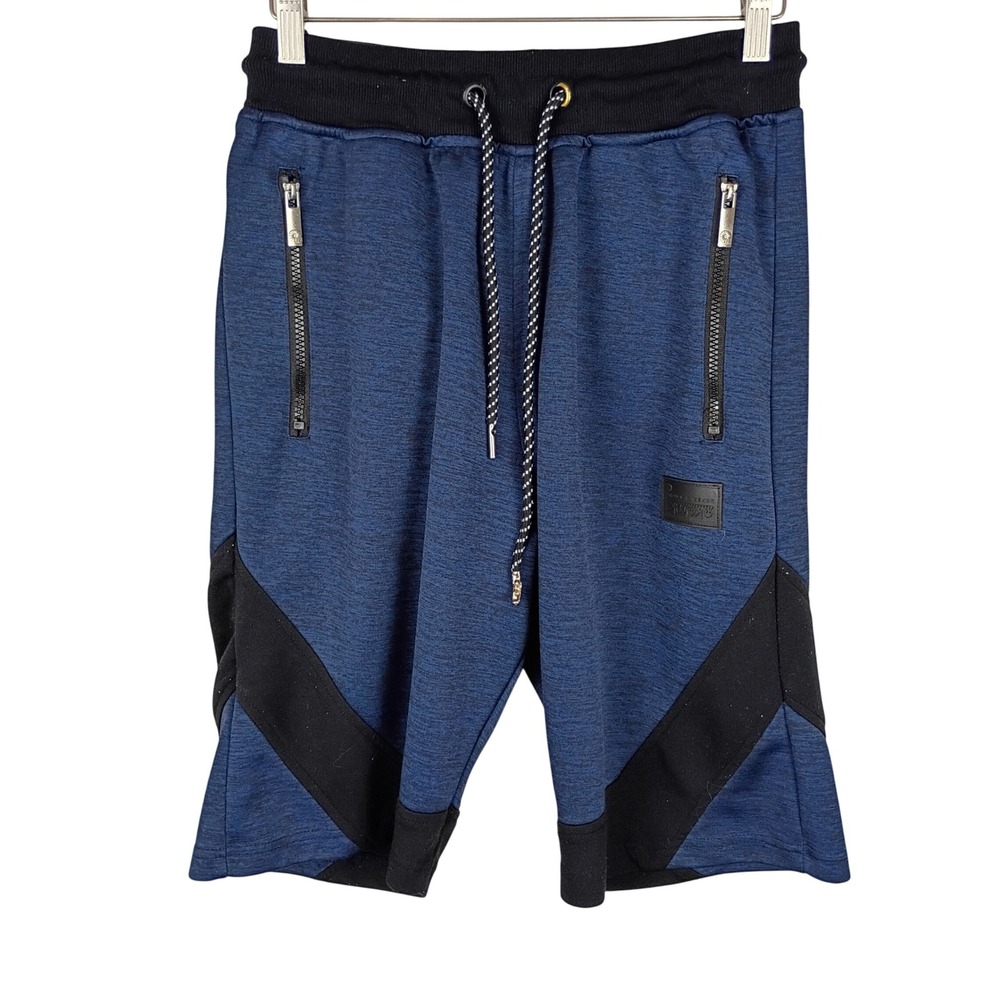 Akademiks Mens Blue Heather Tech Fleece Athletic Shorts Zipper Pockets Size L